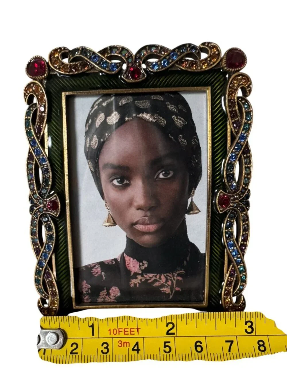 Jay Strongwater Jewel Braid Frame, Pewter Gold Plated Enamel Swarovski Crystal